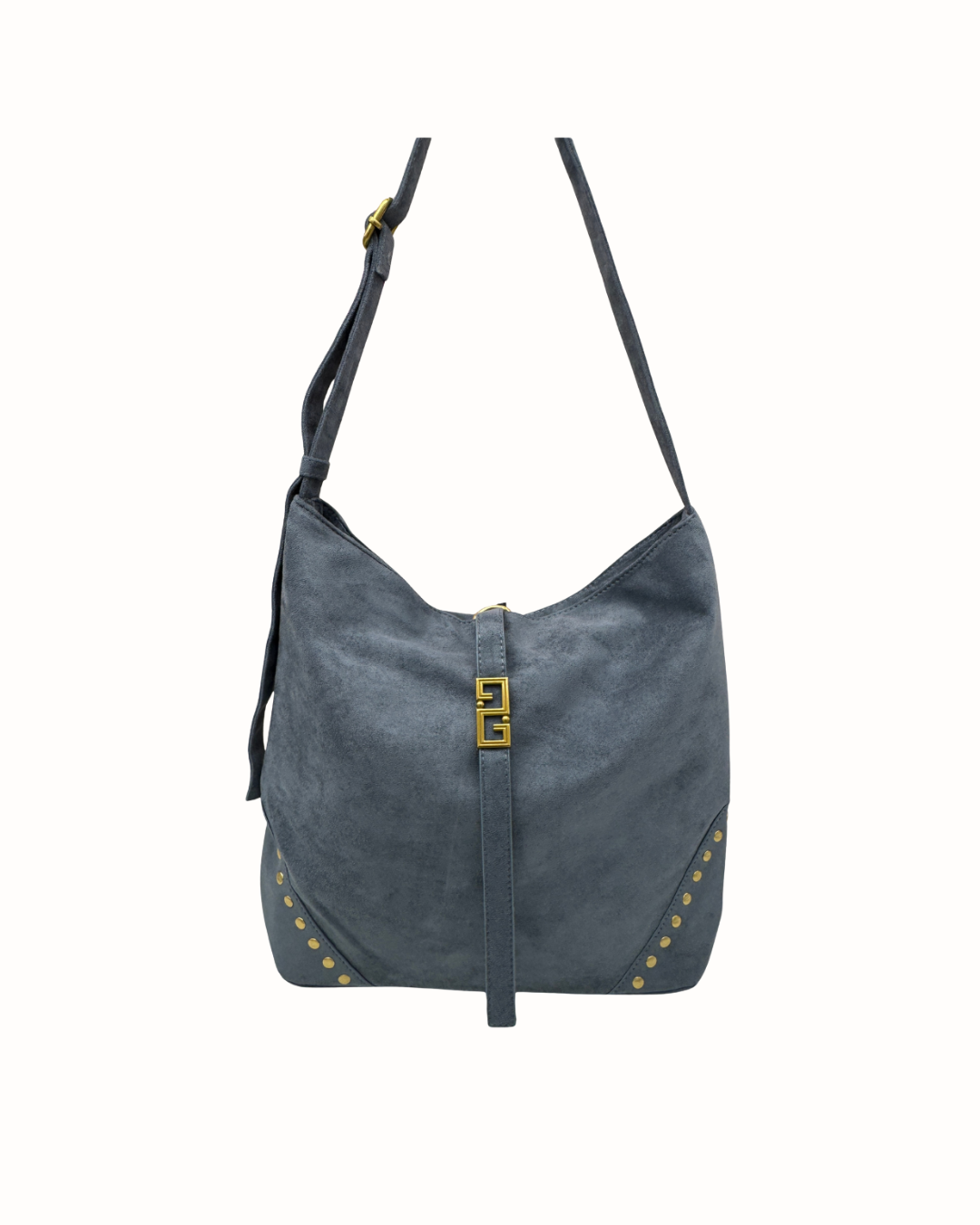 Bolso Bandolera de Gamuza Gris Marengo - Estilo Hobo con Tachuelas