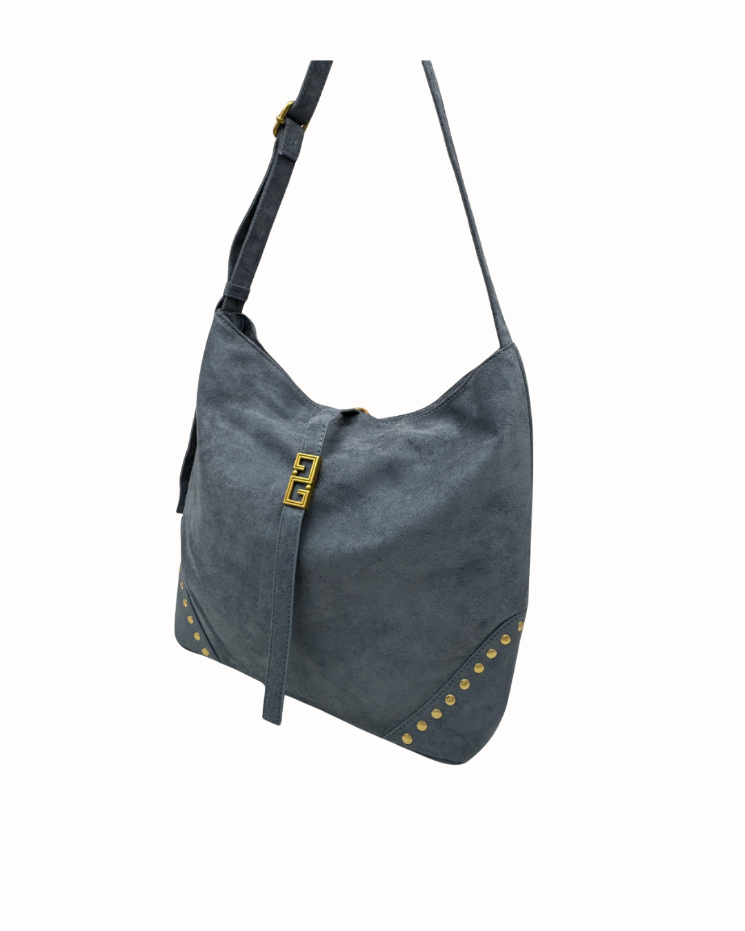Bolso Bandolera de Gamuza Gris Marengo - Estilo Hobo con Tachuelas