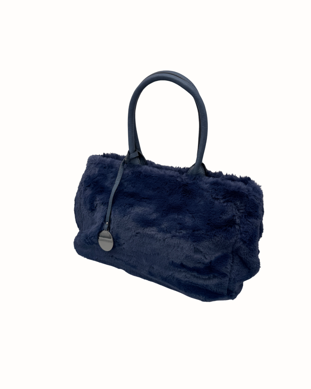 Bolso de Mano y Bandolera de Pelo Sintético Navy | Textura Suave