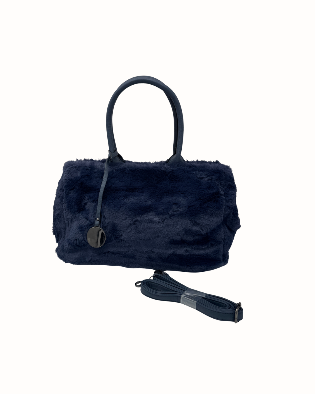 Bolso de Mano y Bandolera de Pelo Sintético Navy | Textura Suave