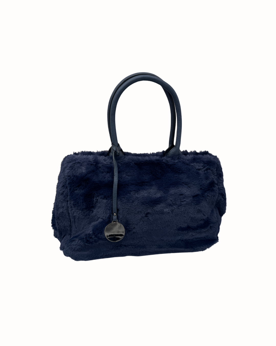 Bolso de Mano y Bandolera de Pelo Sintético Navy | Textura Suave