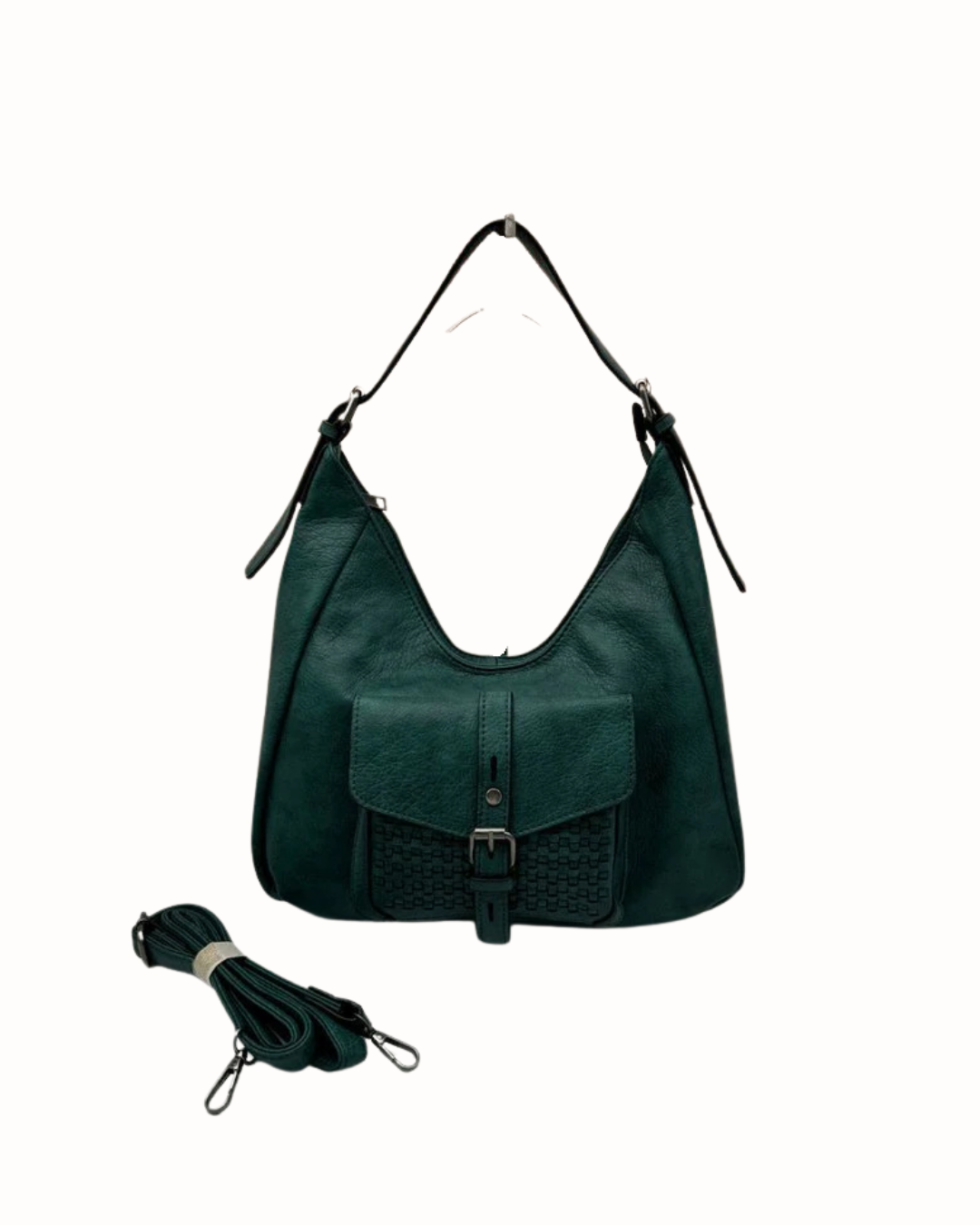Bolso Hobo Verde de Piel con Asa de Hombro y Bandolera