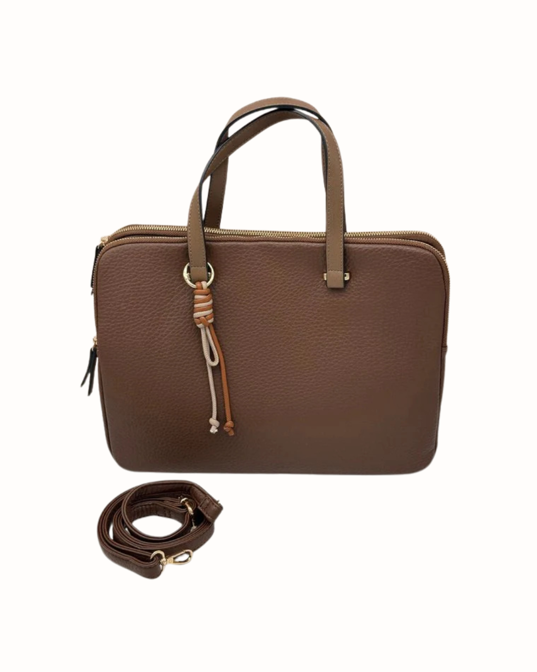 Bolso Maletín de Piel para Mujer - Porta Ordenador y Documentos - Marrón Chocolate-Bandolera