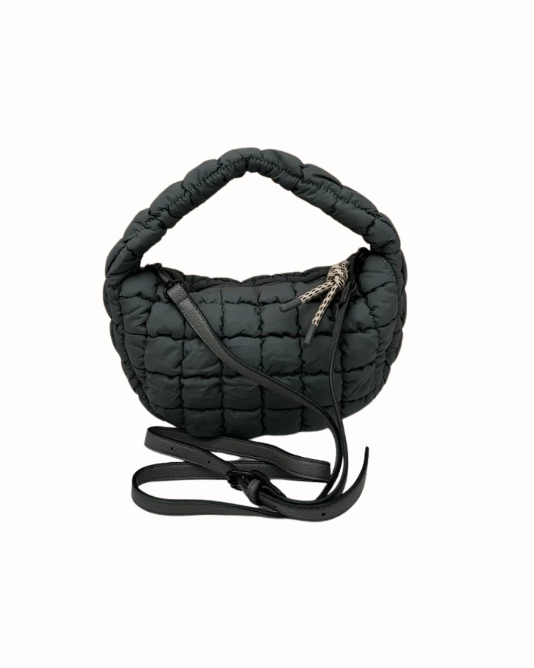 Bolso Bandolera Acolchado Gris Antracita - Estilo Puffer con Correa Ajustable