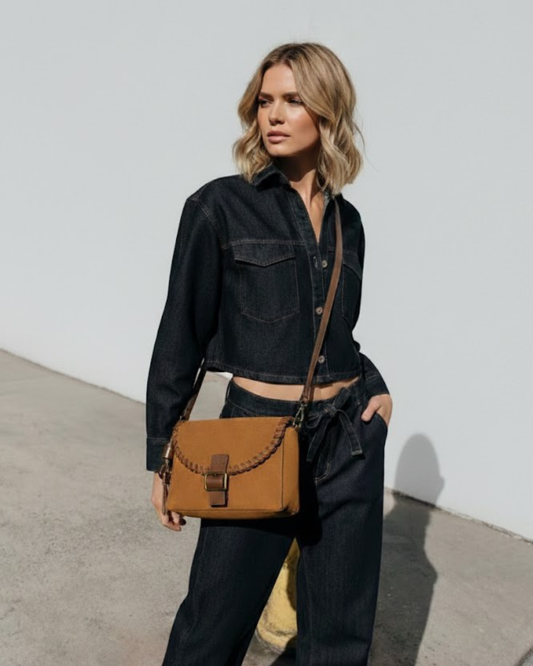 Bolso Bandolera de Ante Marrón con Detalle Trenzado y Hebilla Boho