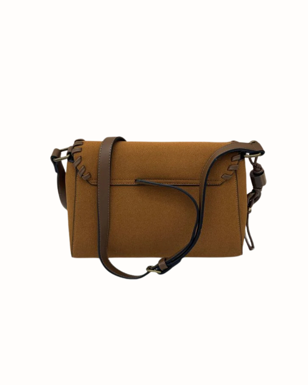 Bolso Bandolera de Ante Marrón con Detalle Trenzado y Hebilla Boho