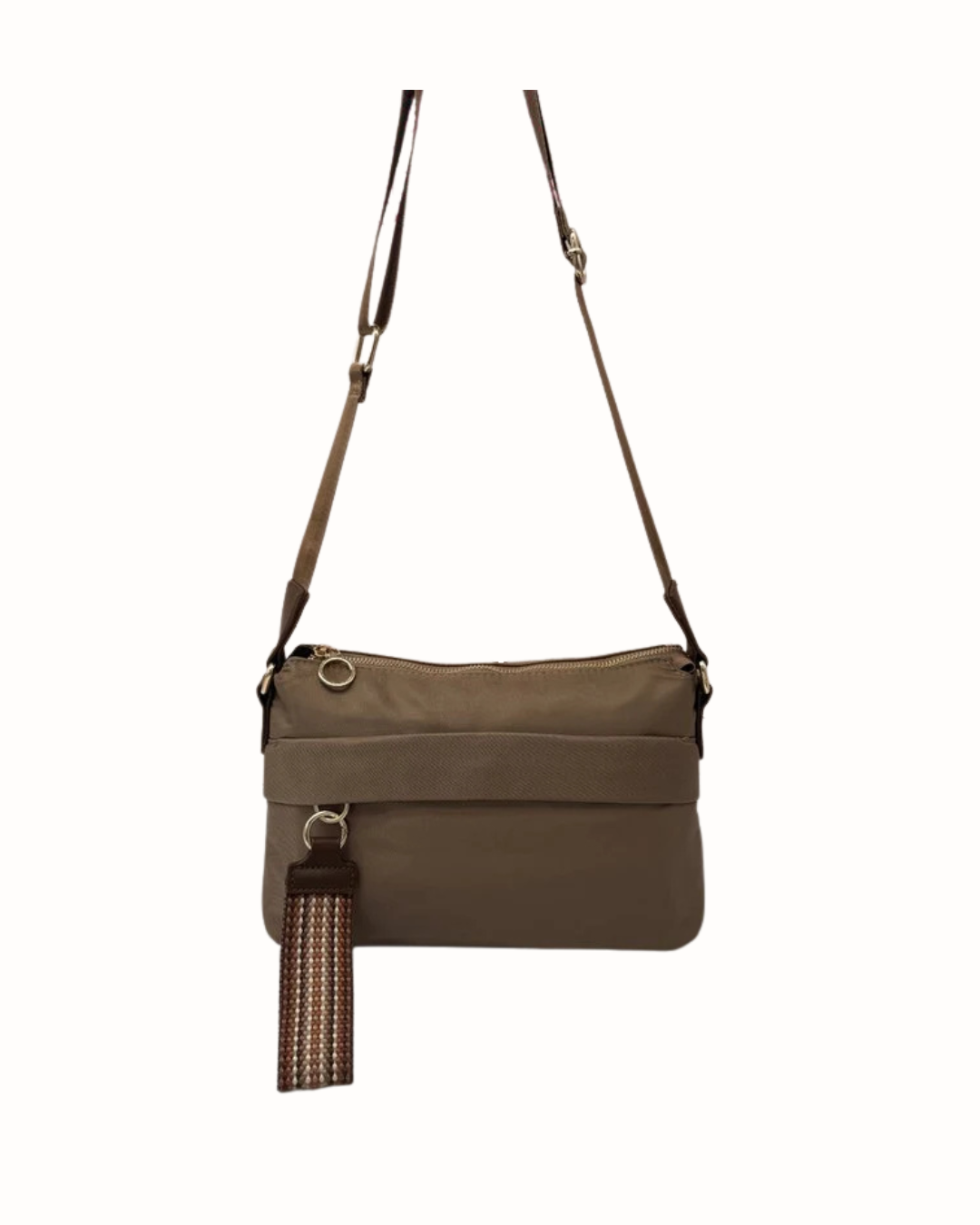 Bolso Bandolera de Nylon Kaki con Multibolsillos y Correa Ajustable