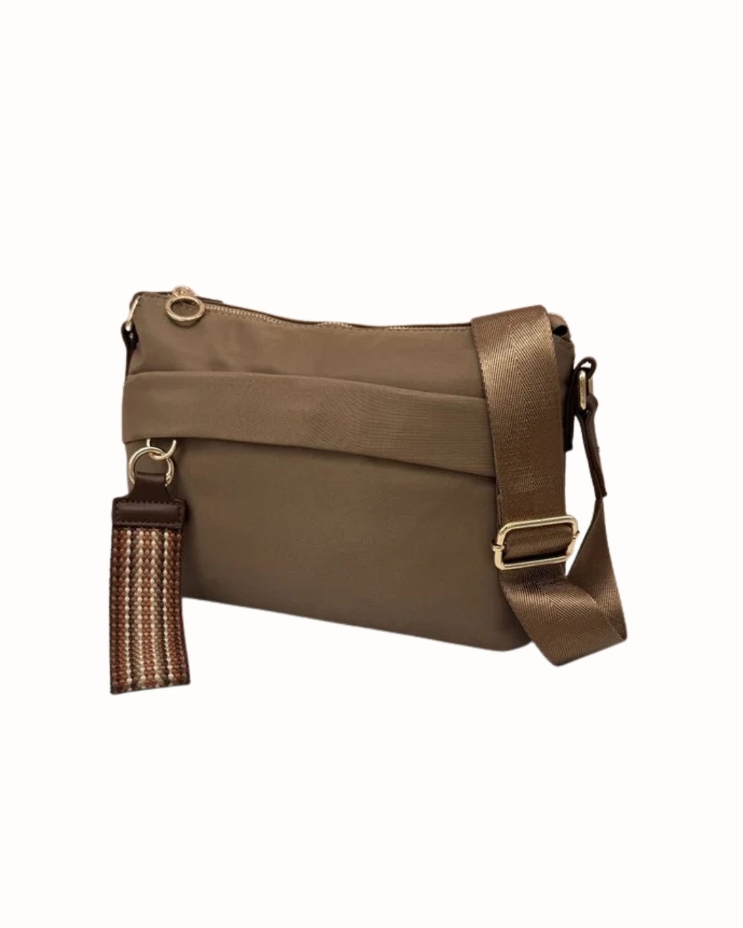 Bolso Bandolera de Nylon Kaki con Multibolsillos y Correa Ajustable