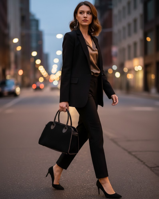 Bolso Shopper y Bandolera de Ante Negro - Elegante y Versátil para el Trabajo