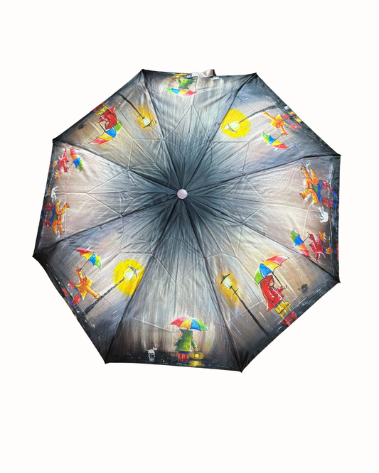 Paraguas de Bolso en Raso con Diseño Artístico - Plegable y Antiviento