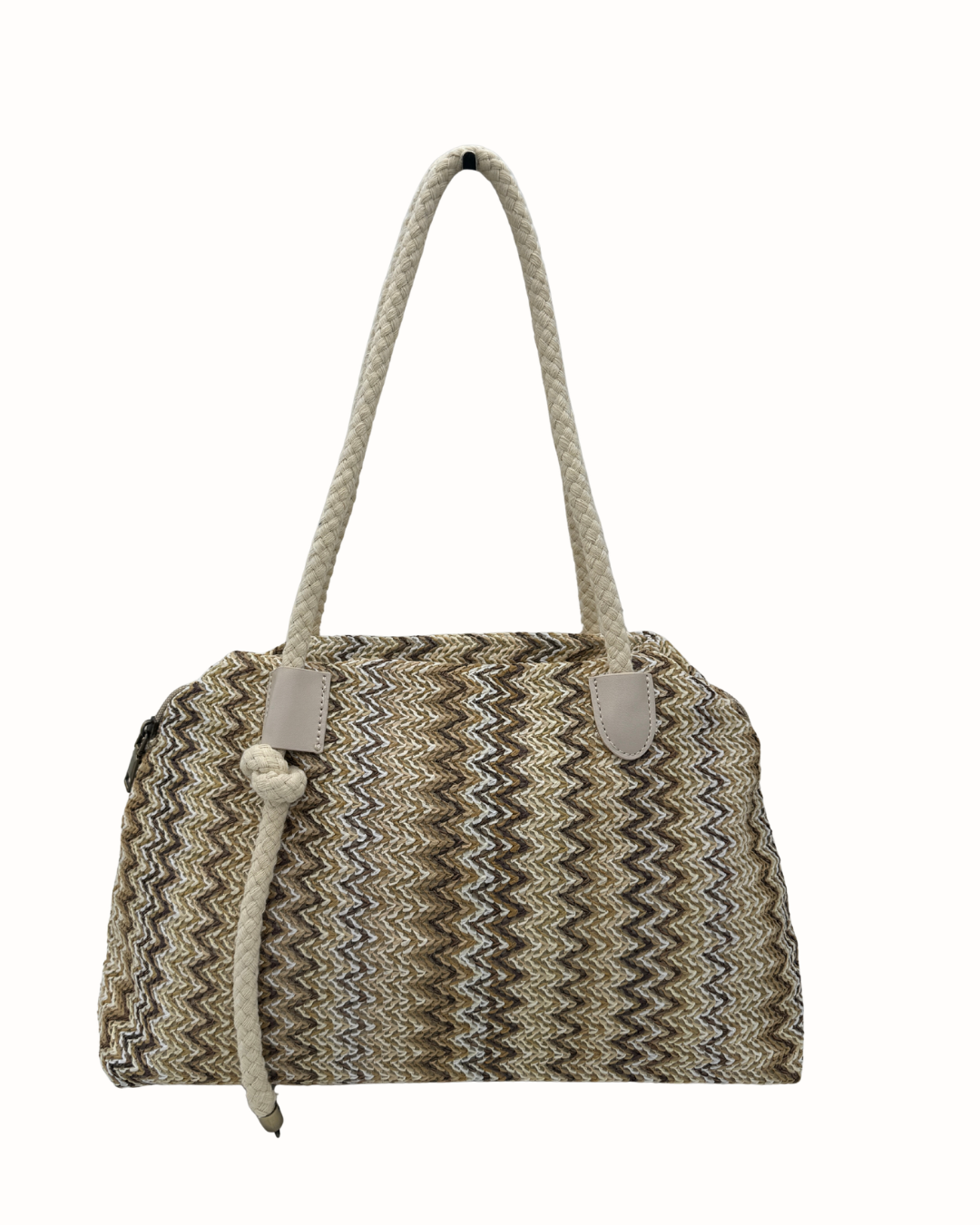 Bolso Shopper de Rafia con Estampado Zigzag y Asas de Cuerda – Estilo Boho Chic