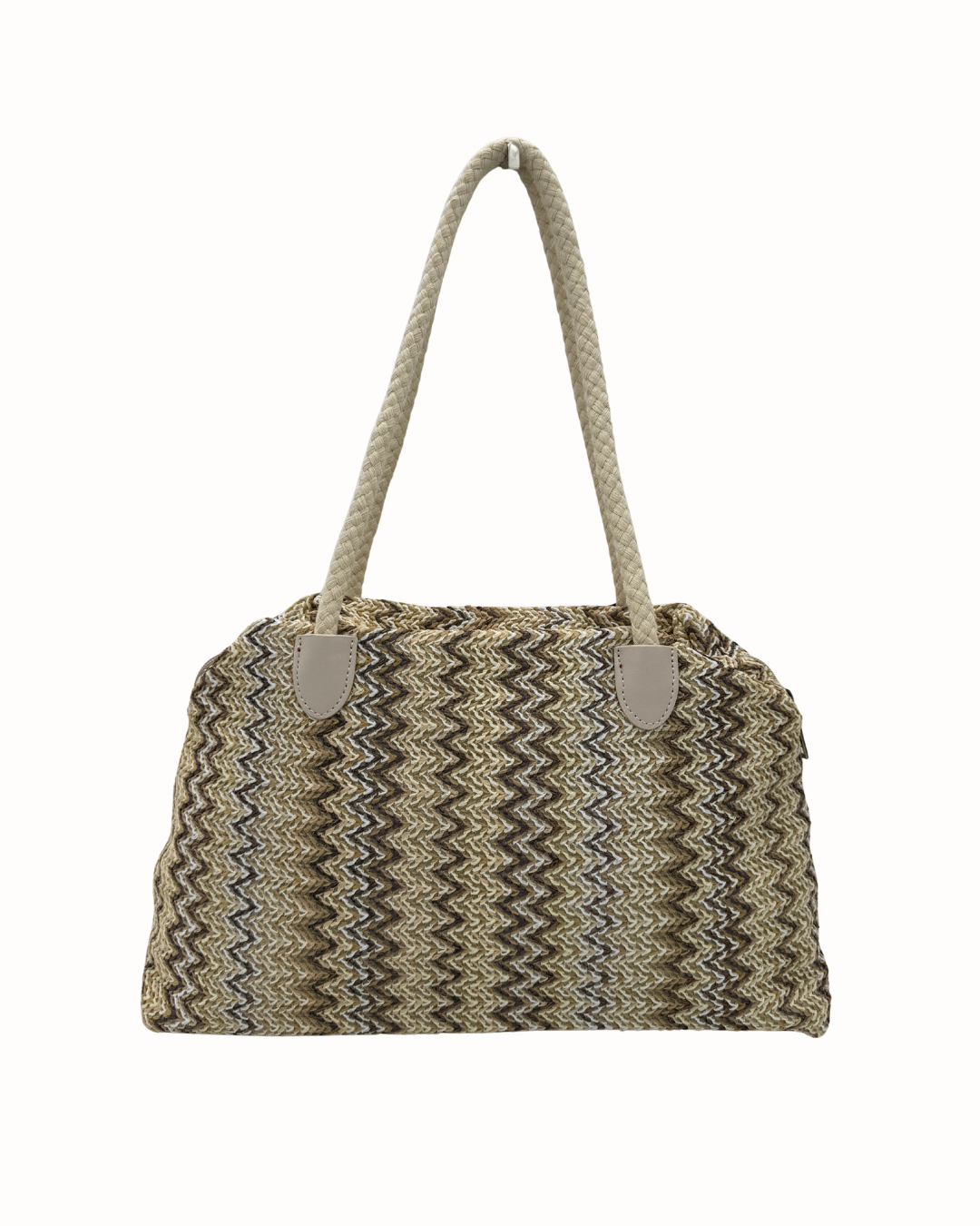 Bolso Shopper de Rafia con Estampado Zigzag y Asas de Cuerda – Estilo Boho Chic