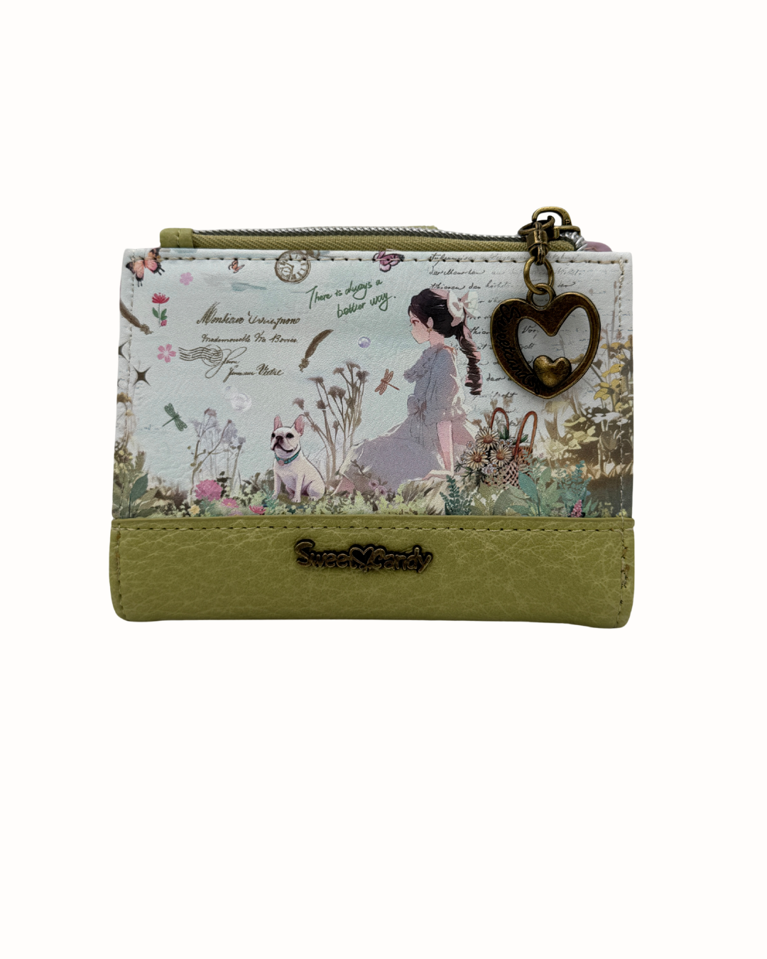 Cartera Sweet Candy Verde Original - Billetera Artística Vintage con Cremallera y Diseño de Ilustración
