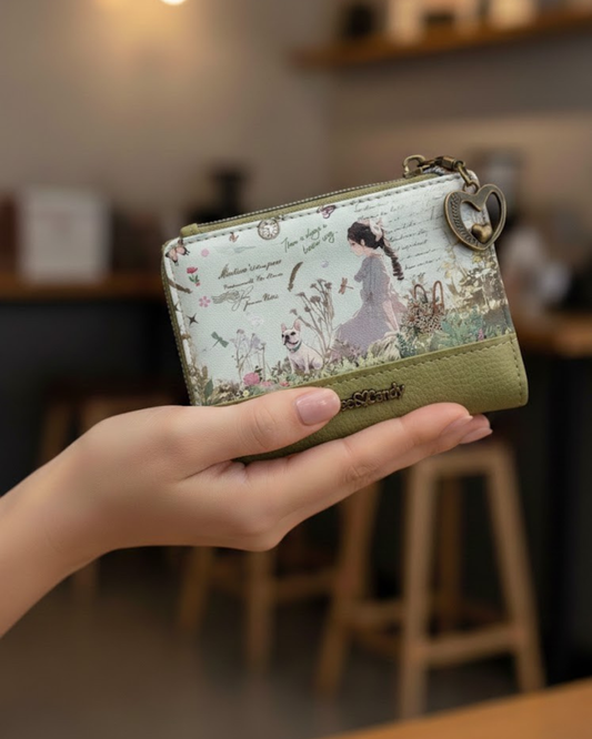 Cartera Sweet Candy Verde Original - Billetera Artística Vintage con Cremallera y Diseño de Ilustración