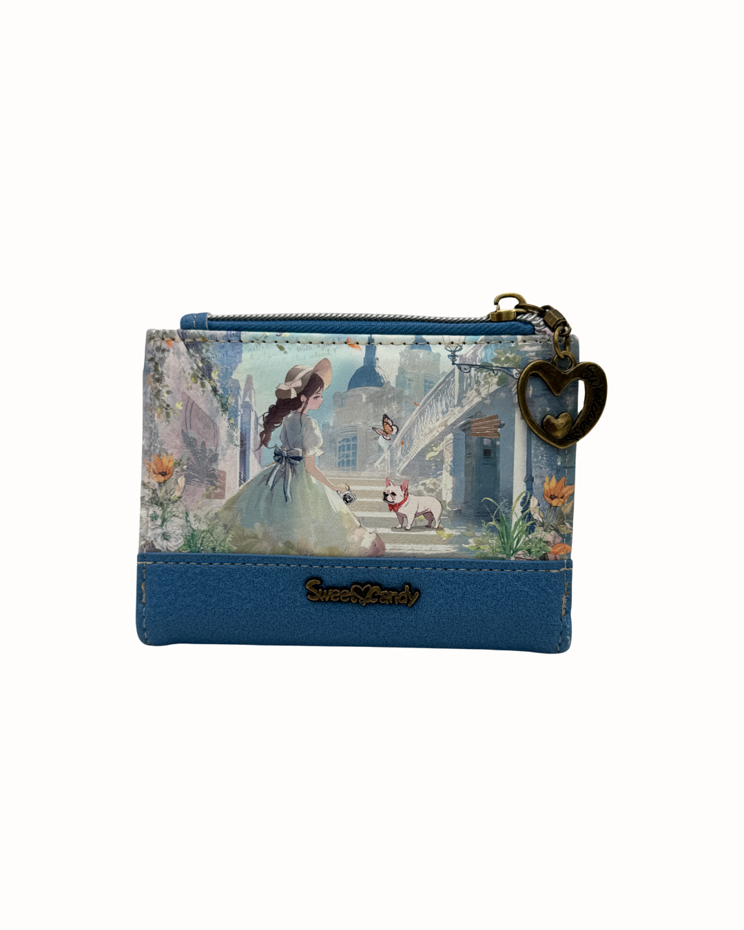 Cartera Sweet Candy Azul Original - Billetera Artística Vintage con Cremallera y Diseño de Ilustración