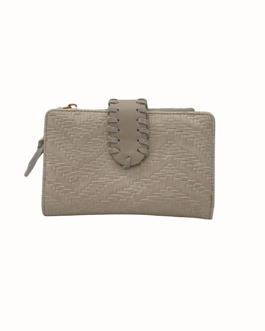 Billetera de Cuero Texturizado Beige con Cierre Artesanal y Monedero