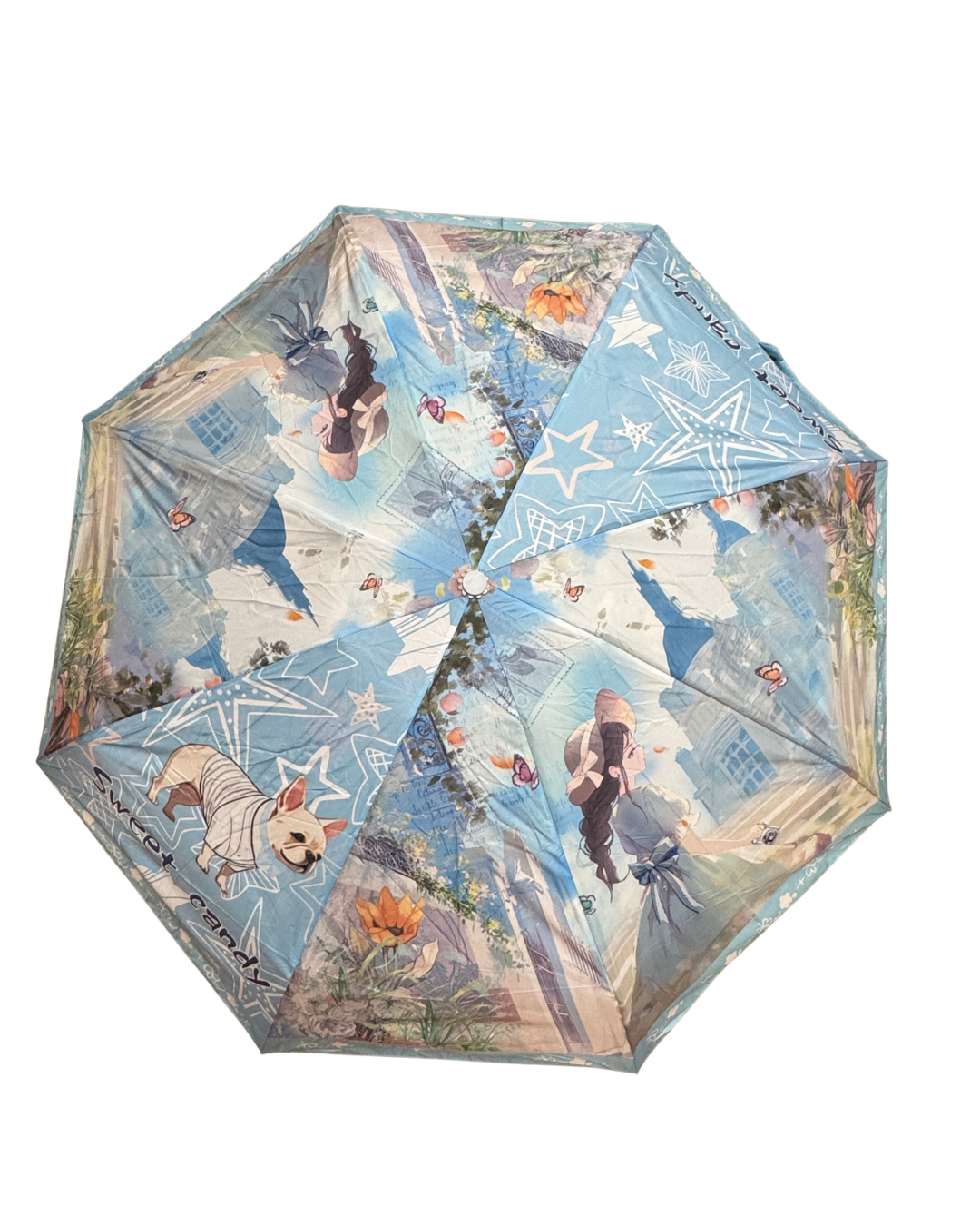 Paraguas Sweet Candy - Colección Ilustrada Diseño Blue Star & Frenchie