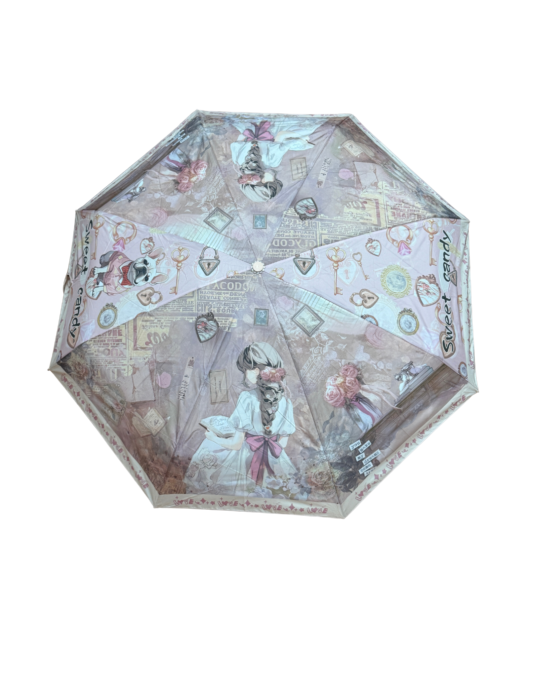 Paraguas Plegable Sweet Candy - Diseño Vintage con Ilustración de Niña y Flores