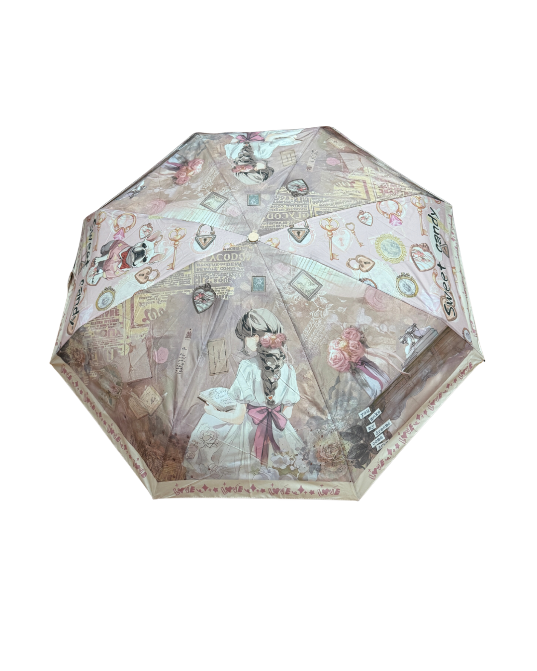 Paraguas Plegable Sweet Candy - Diseño Vintage con Ilustración de Niña y Flores