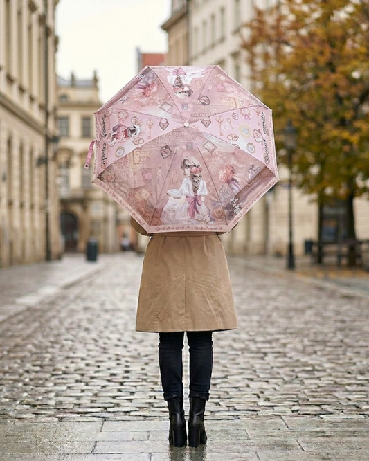 Paraguas Plegable Sweet Candy - Diseño Vintage con Ilustración de Niña y Flores