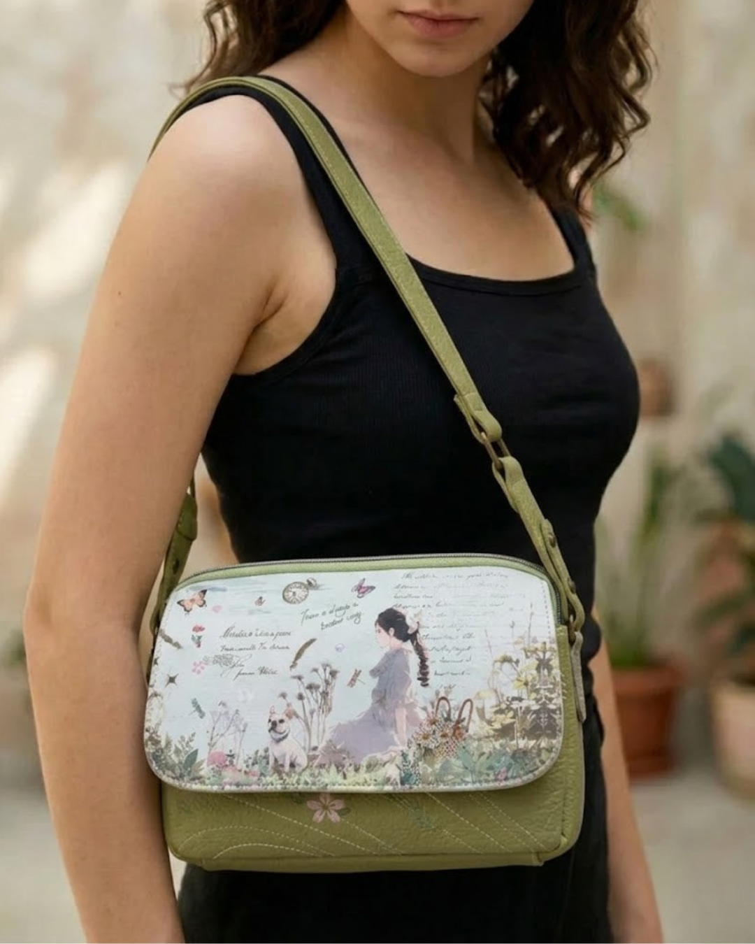 Bolso Bandolera Sweet Candy Verde - Diseño Artístico con Doble Correa Ajustable