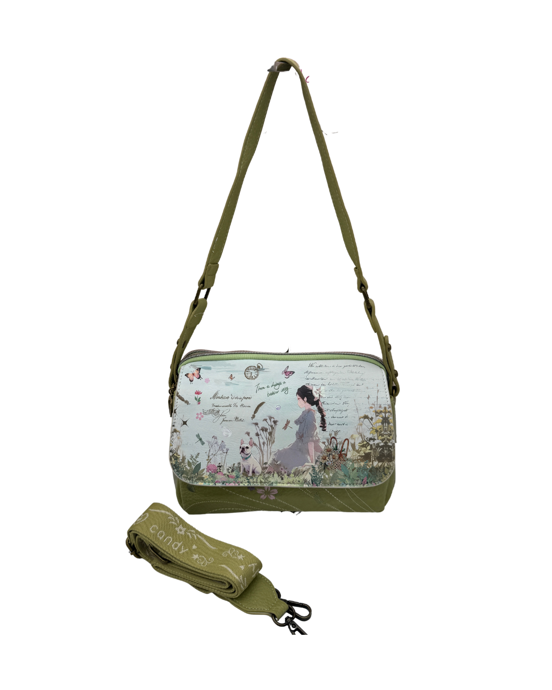 Bolso Bandolera Sweet Candy Verde - Diseño Artístico con Doble Correa Ajustable