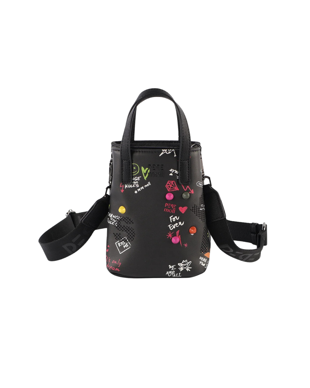 : Bolso Móvil Pepe Moll Negro - De Mano y Bandolera con Estampado Graffiti