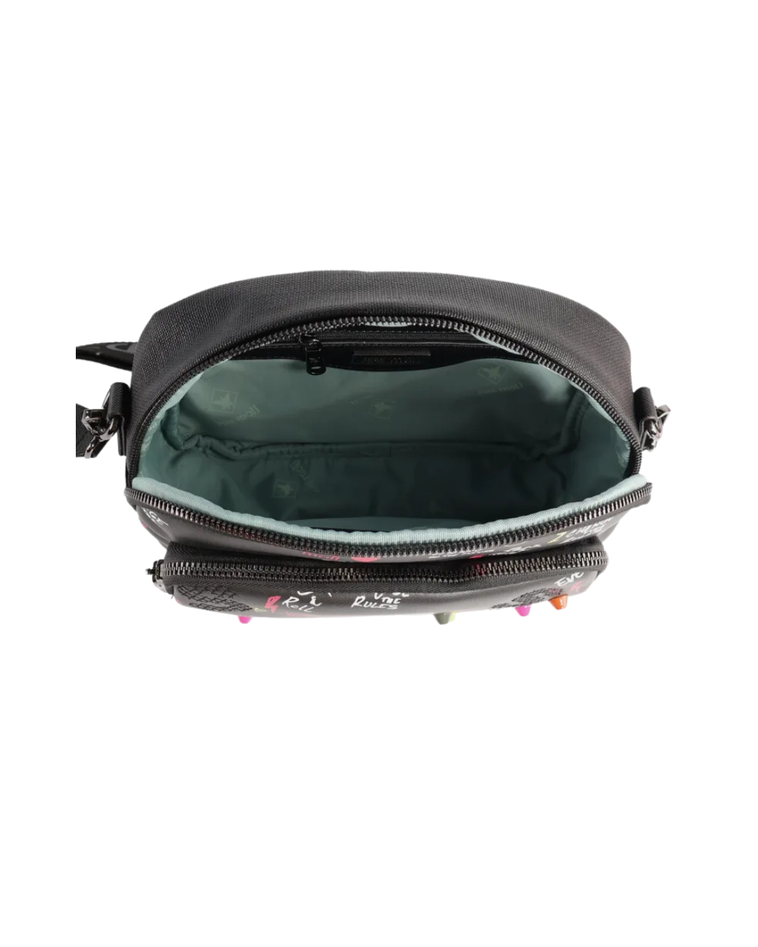 Bolso Bandolera Pepe Moll Negro - Estampado Graffiti con Doble Compartimento