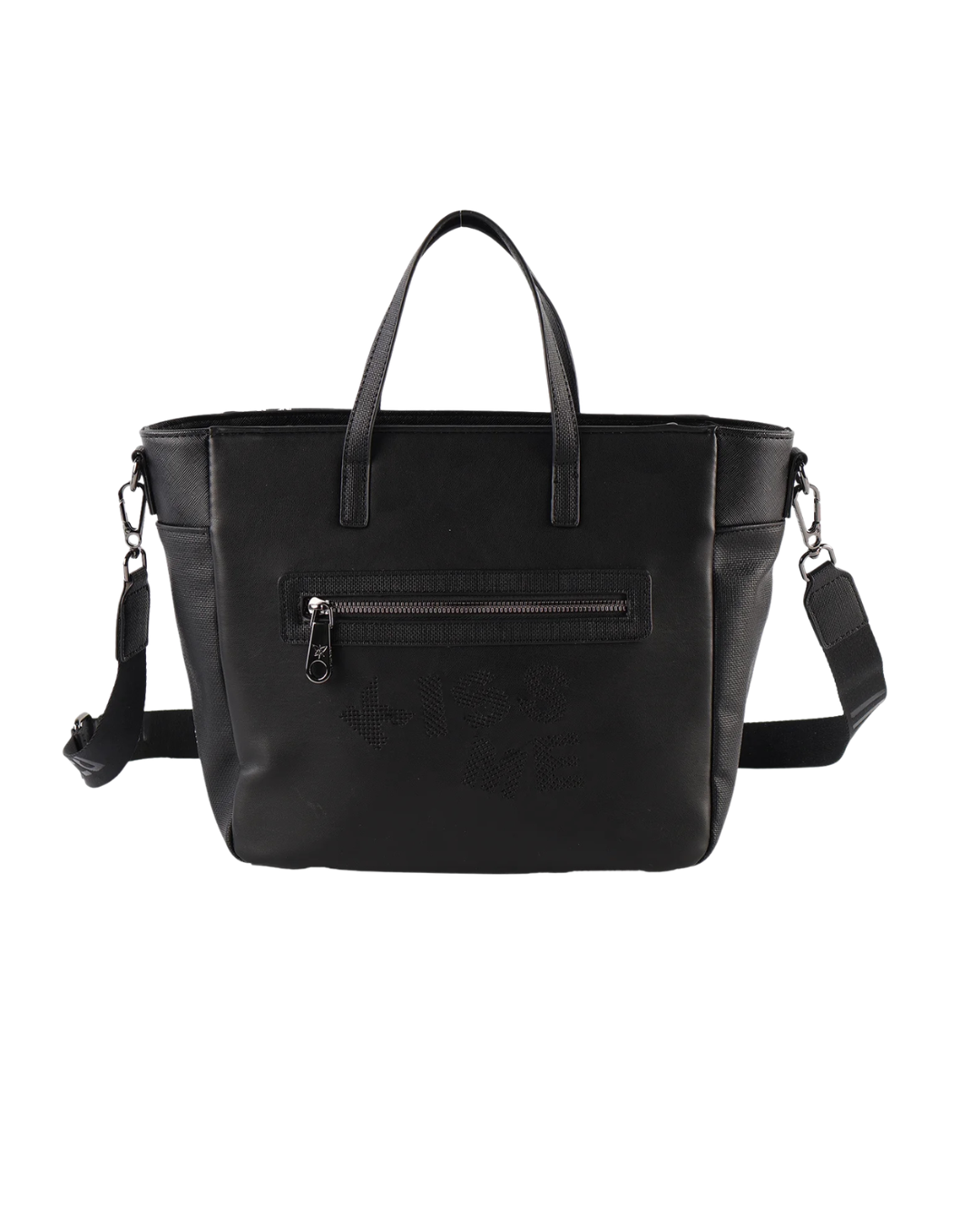 Bolso de Mano y Bandolera Pepe Moll para Mujer - Bolso Negro con Estampado y Asa Ajustable