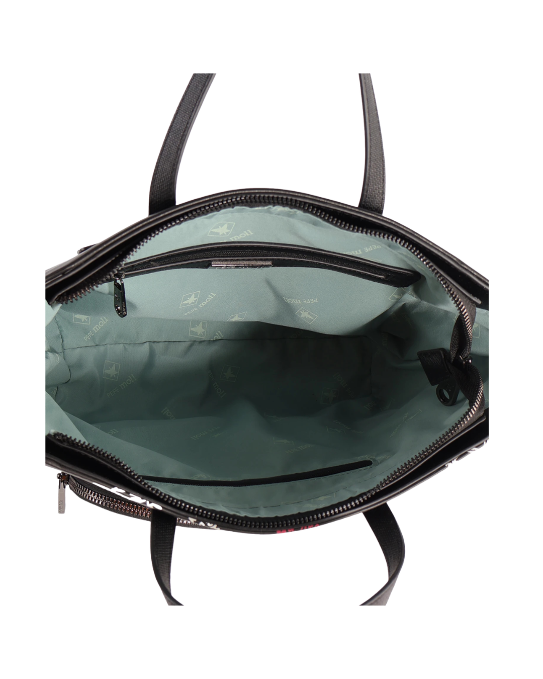 Bolso de Mano y Bandolera Pepe Moll para Mujer - Bolso Negro con Estampado y Asa Ajustable