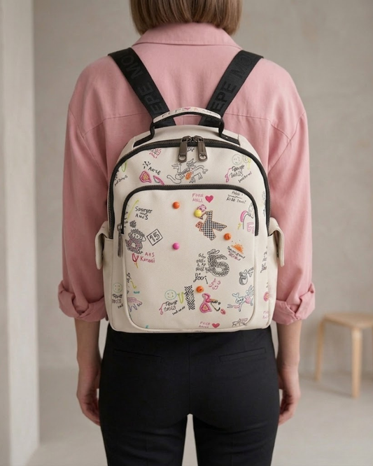 Mochila Casual Pepe Moll Urban Style - Bolso Mochila Blanca con Diseño Graffiti "Change the Rules