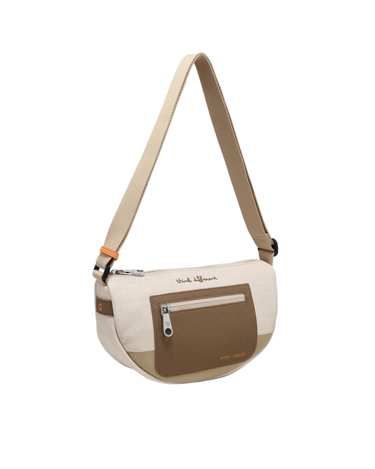Bolso Bandolera Pepe Moll de Lona Beige y Marrón - Diseño "Think Different"