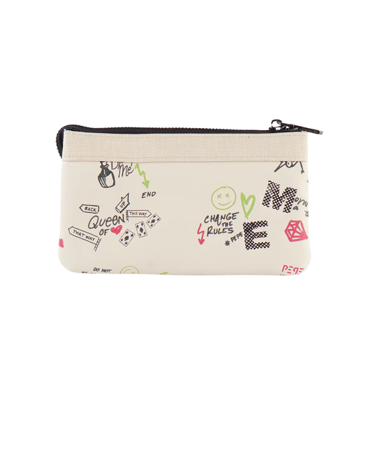 Monedero Triple Pepe Moll Blanco con Estampado Grafiti - Cartera de Tres Compartimentos