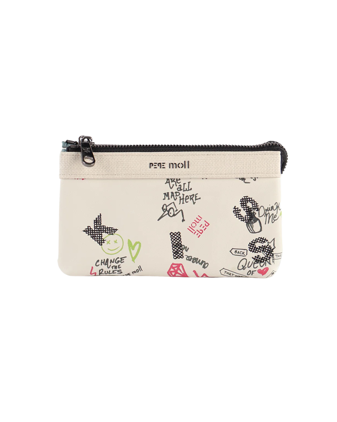 Monedero Triple Pepe Moll Blanco con Estampado Grafiti - Cartera de Tres Compartimentos