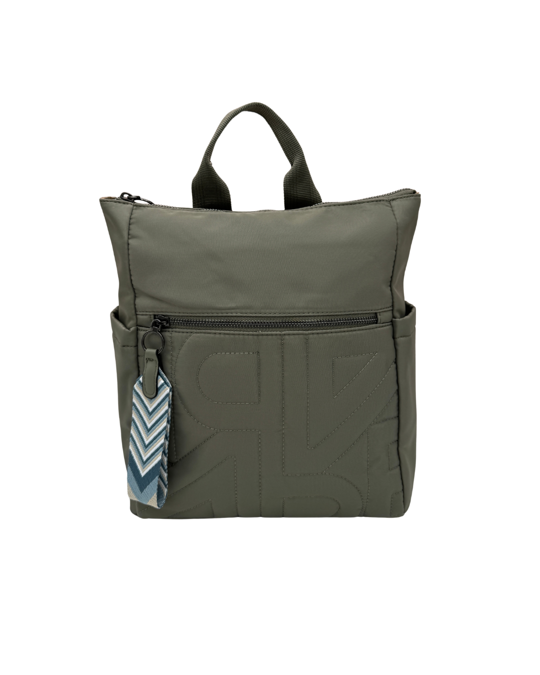 Mochila Urbana de Nylon Verde Oliva - Bolso de Espalda Ligero y Resistente con Bordado Geométrico