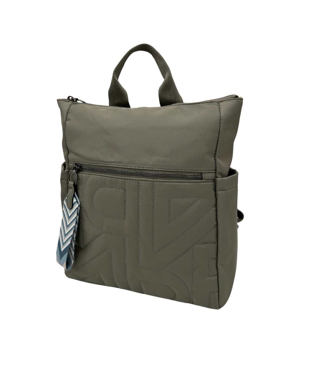 Mochila Urbana de Nylon Verde Oliva - Bolso de Espalda Ligero y Resistente con Bordado Geométrico