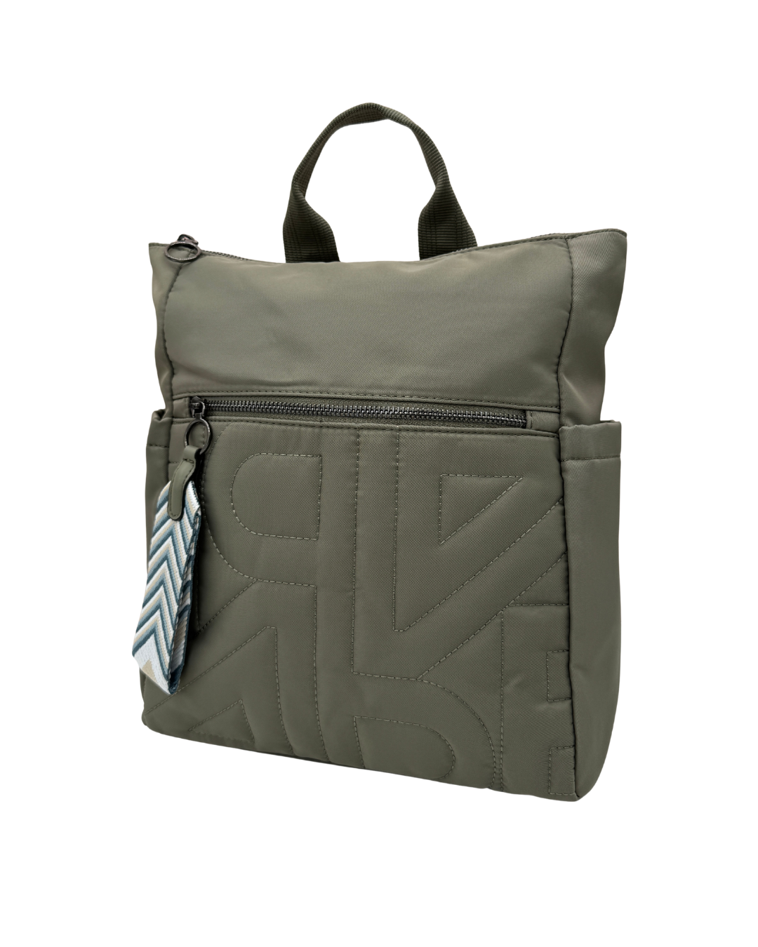 Mochila Urbana de Nylon Verde Oliva - Bolso de Espalda Ligero y Resistente con Bordado Geométrico