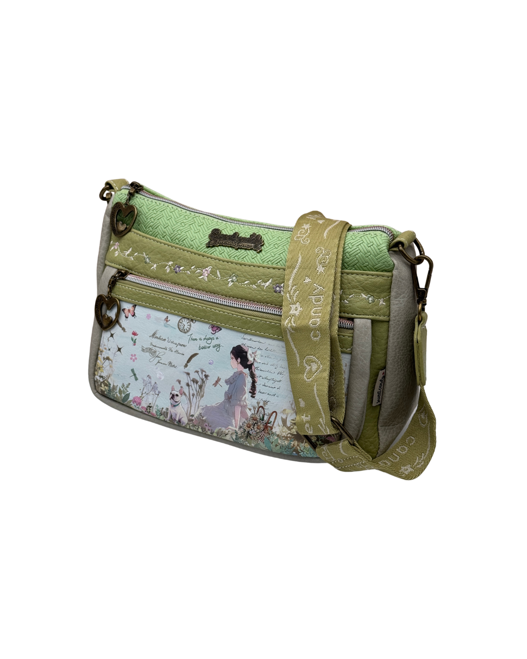 Bolso Bandolera Sweet Candy - Diseño Ilustrado Vintage y Detalles Bordados - Verde