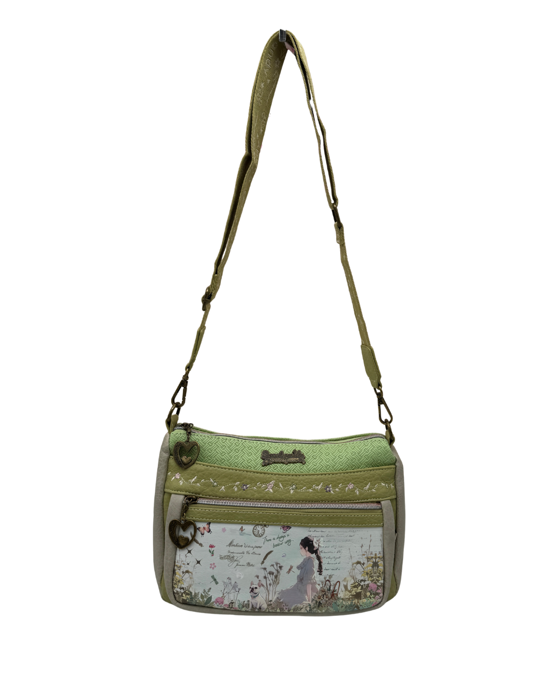 Bolso Bandolera Sweet Candy - Diseño Ilustrado Vintage y Detalles Bordados - Verde