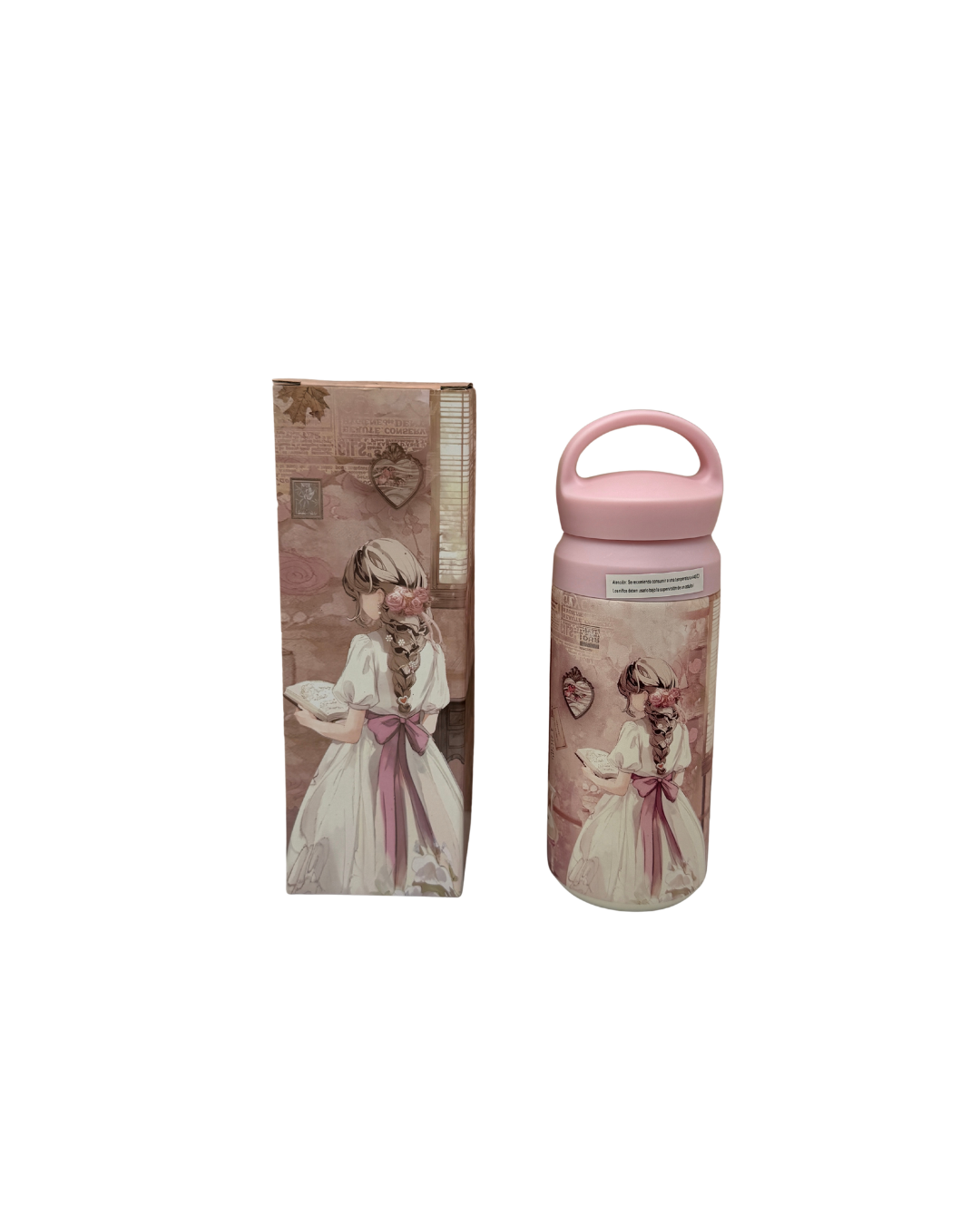 Botella Térmica Sweet Candy - Diseño Vintage de Niña y Perrito - Acero Inoxidable - Rosa