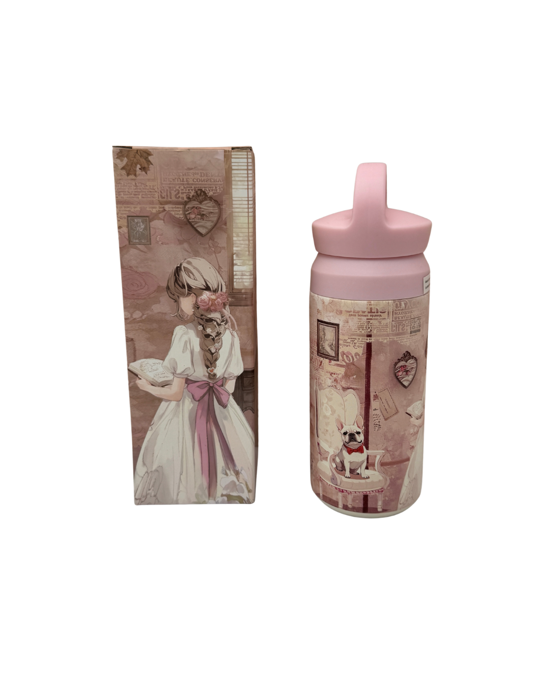 Botella Térmica Sweet Candy - Diseño Vintage de Niña y Perrito - Acero Inoxidable - Rosa