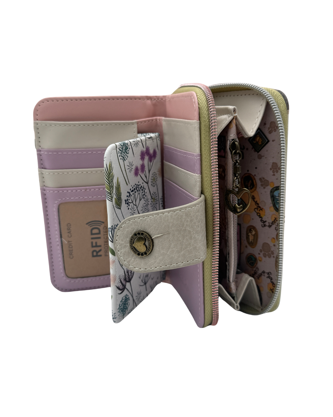 Cartera Billetera Sweet Candy con Protección RFID - Diseño Jardín Vintage y Flores - Cierre de Seguridad y Doble Compartimento