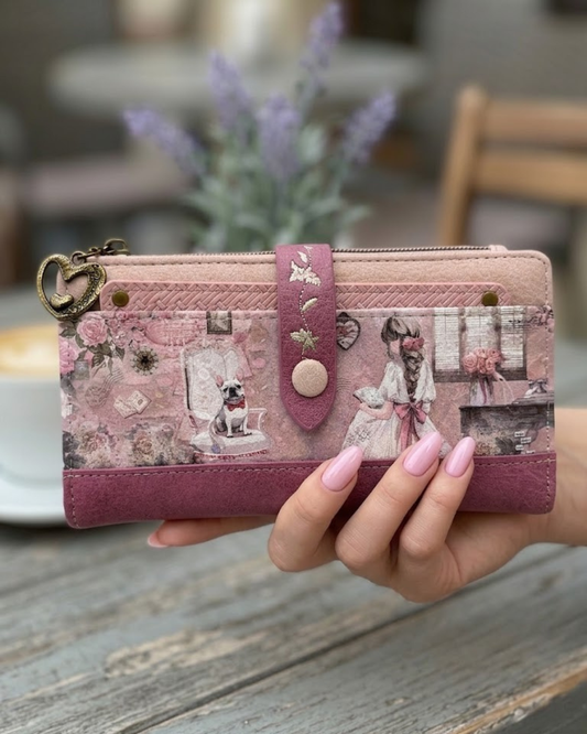 Cartera Billetera Sweet Candy - Diseño Romántico Rosa con Bordados y Gran Capacidad
