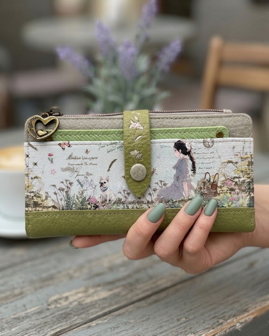 Cartera Billetera Sweet Candy para Mujer - Diseño Romántico Verde con Tarjetero y Cremallera