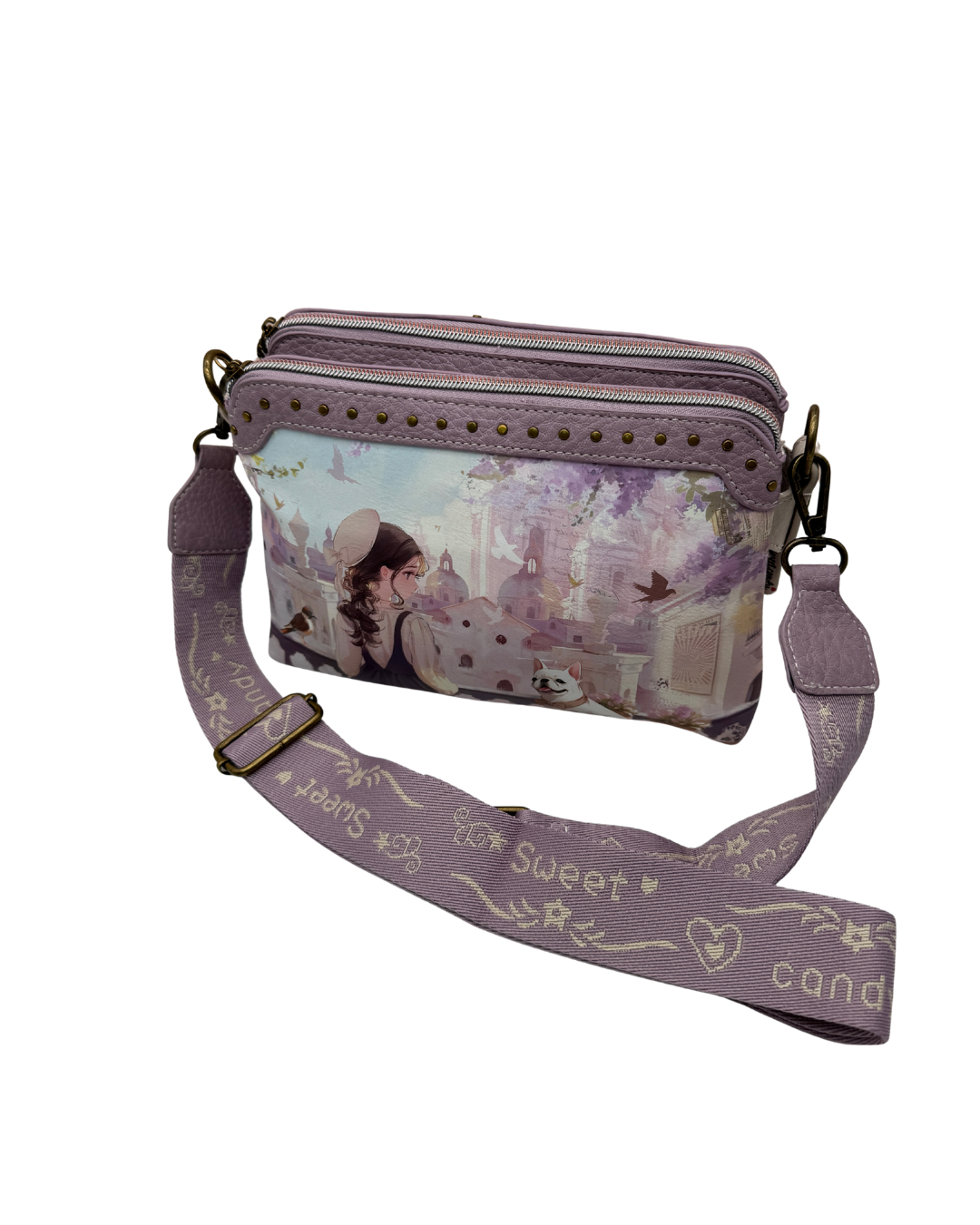 Bolso Bandolera Sweet Candy Lila - Bolso Pequeño De Mano Doble Compartimento