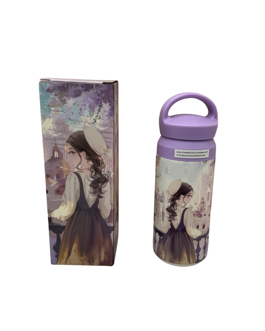 Botella Térmica Sweet Candy - Diseño Vintage de Niña y Perrito - Acero Inoxidable - Lila