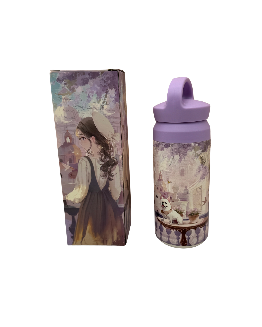 Botella Térmica Sweet Candy - Diseño Vintage de Niña y Perrito - Acero Inoxidable - Lila