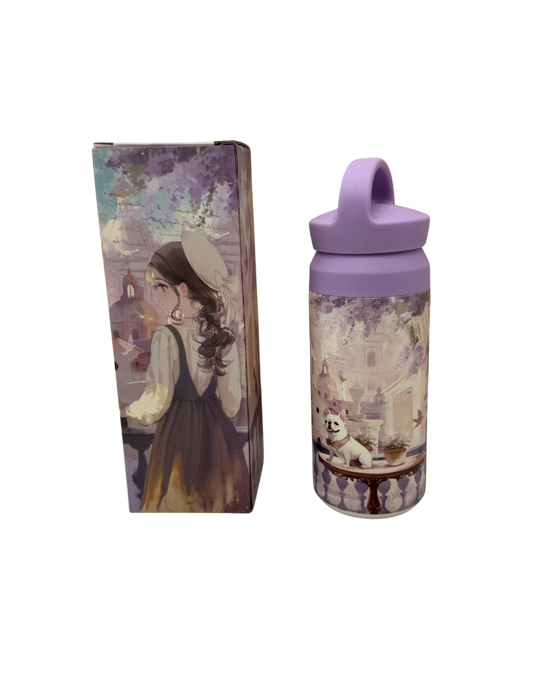 Botella Térmica Sweet Candy - Diseño Vintage de Niña y Perrito - Acero Inoxidable - Lila
