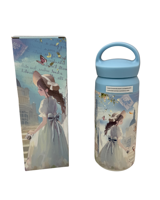 Botella Térmica Sweet Candy - Diseño Vintage de Niña y Perrito - Acero Inoxidable - Azul
