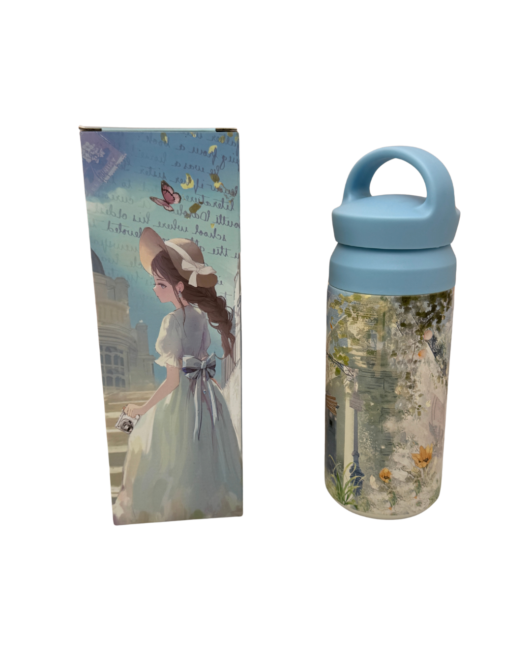 Botella Térmica Sweet Candy - Diseño Vintage de Niña y Perrito - Acero Inoxidable - Azul